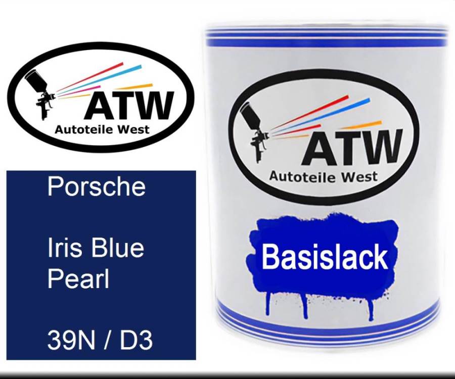 Porsche, Iris Blue Pearl, 39N / D3: 1L Lackdose, von ATW Autoteile West.
